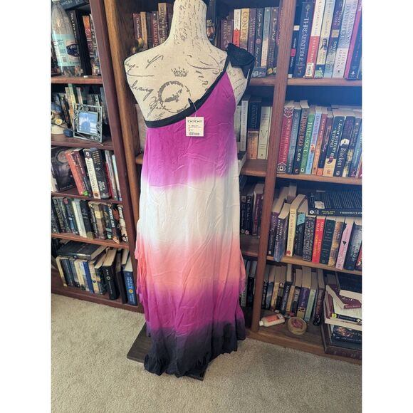 Bebe 100% Silk One Shoulder Dip Dye Maxi Dress Size XS New with tags. - Picture 2 of 5